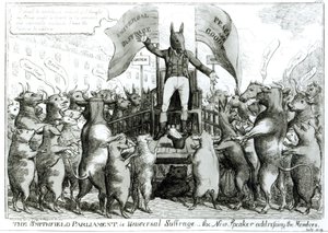Le Parlement de Smithfield : Suffrage universel, publié par Thomas Tegg, juillet 1819 - George Cruikshank